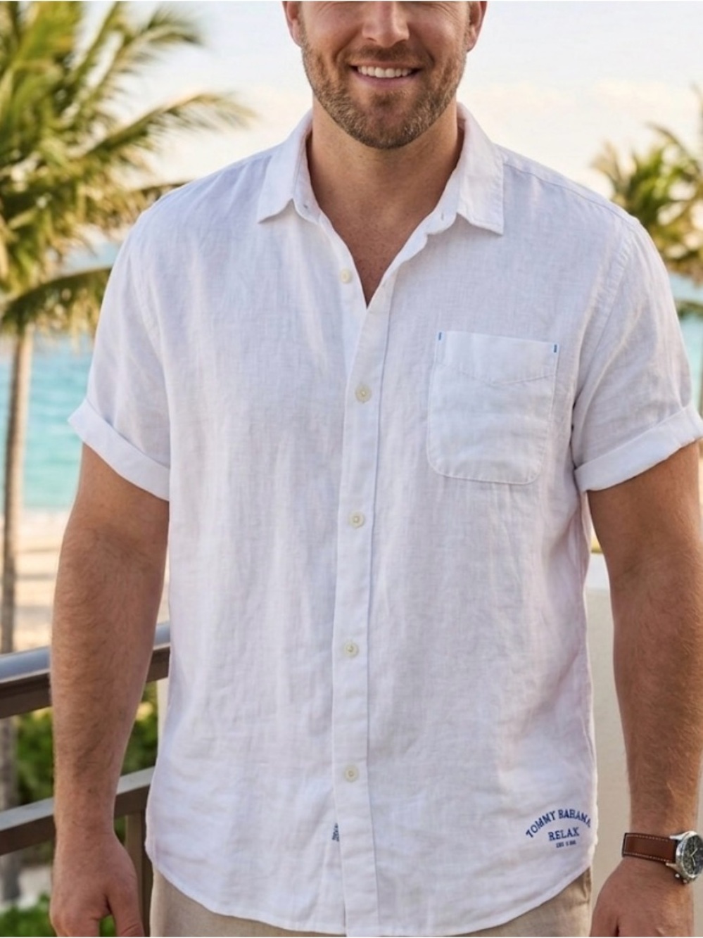 Tommy Bahama Linen Relax Men XXL White Short Sleeve Button Up Camp Shirt